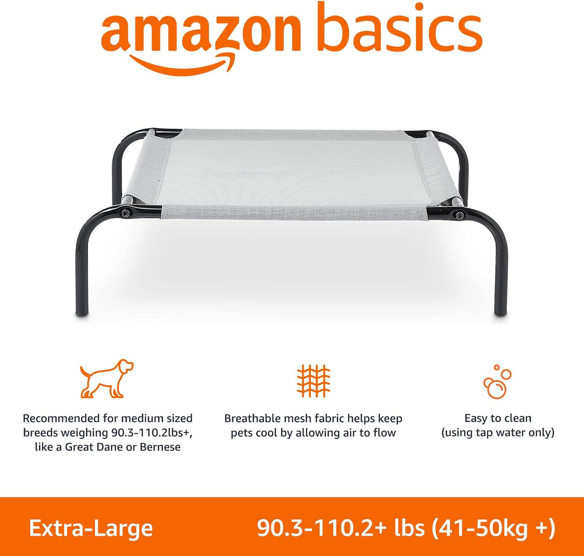 Amazon Basics Cooling Elevated Breathable Pet Bed For Dog, X-Large (60.1 x 37.1 x 8.9 Inches), 1