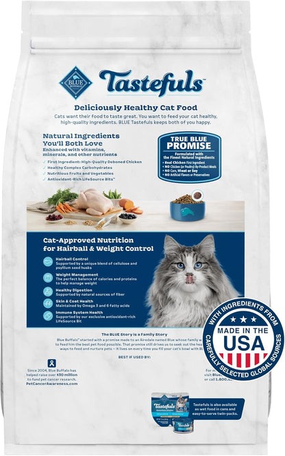 Blue Buffalo Tastefuls Adult Dry Cat Food for Weight Management & Hairball Control, Made in the USA