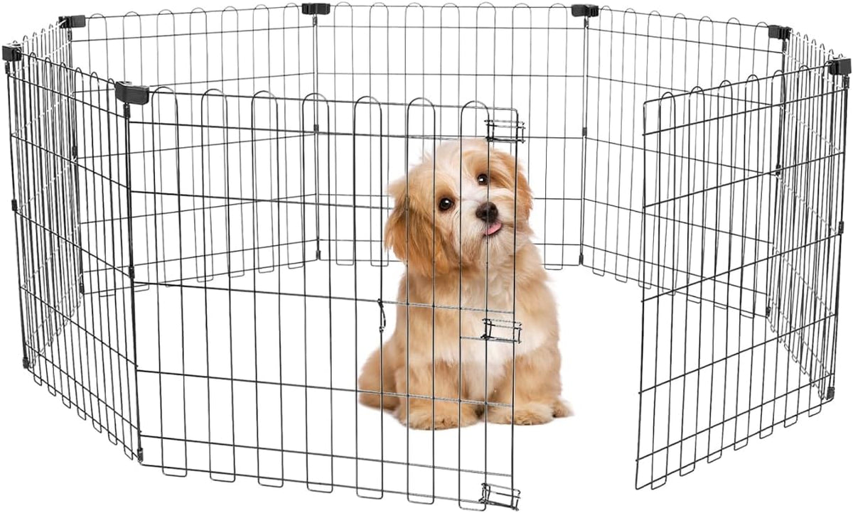 Foldable Dog Playpen 24" Height 8 Panels Metal Exercise Pen No Door - Indoor/Outdoor Puppy Playpen