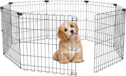 Foldable Dog Playpen 24" Height 8 Panels Metal Exercise Pen No Door - Indoor/Outdoor Puppy Playpen
