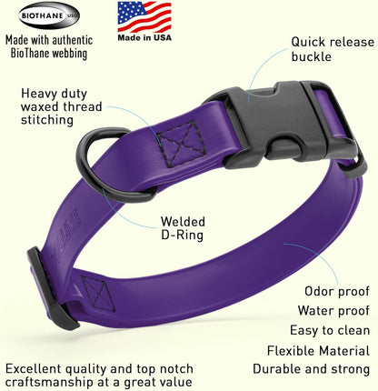 Dogline Biothane Waterproof Dog Collar with Quick Release Buckle Strong Coated Nylon Webbing with