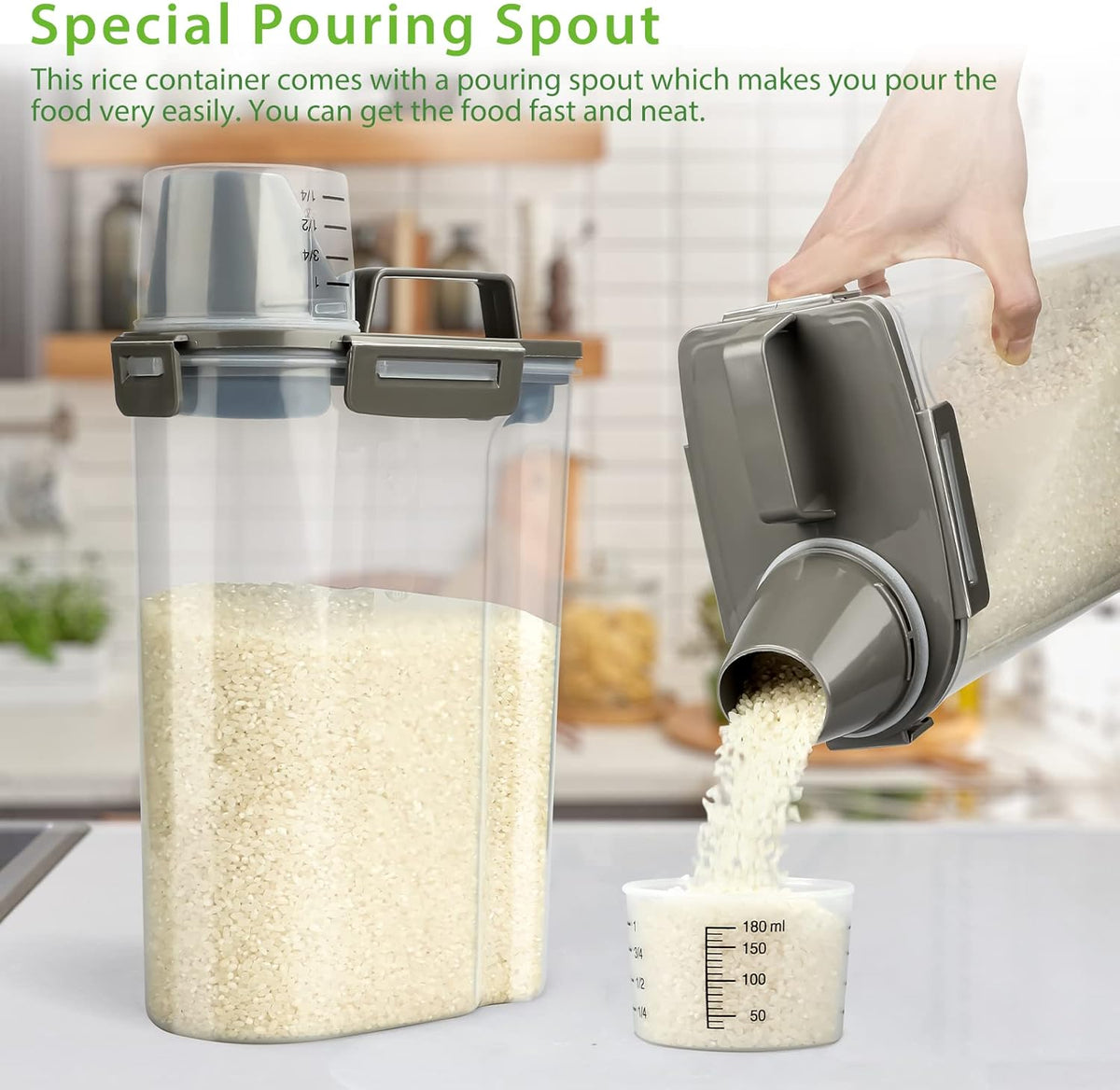 Rice Airtight Storage Container, 3 to 5Lbs Cereal Dry Food Flour Bin, Pet Dog Cat Food Dispenser