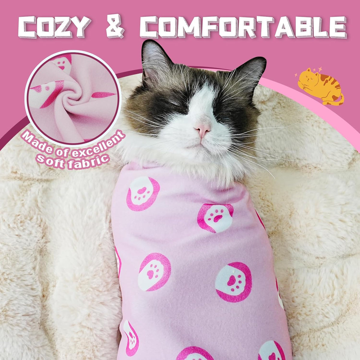 Supet Cat Wrap for Cutting Nails, Self-Adhesive Grooming Wrap, Anti-Scratch Cat Swaddle for