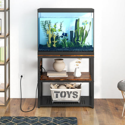 20-29 Gallon Fish Tank Stand With Power Outlets, 3-Tier Metal Aquarium Stands, Breeder Reptile Tank