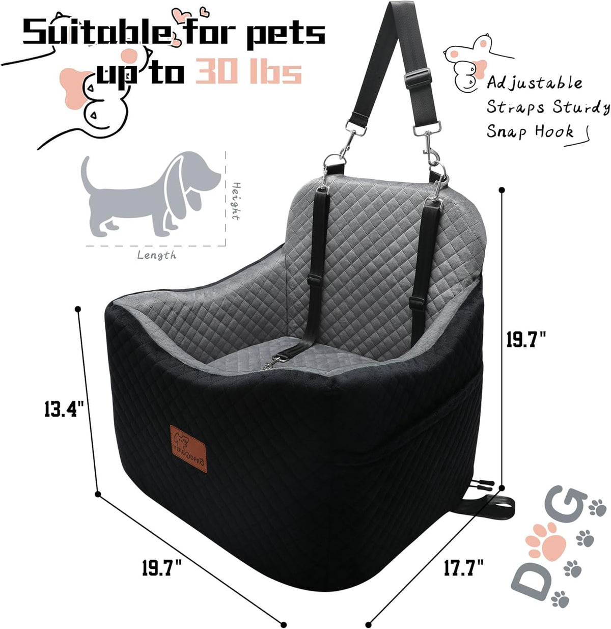Dog Car Seat for Small Medium Dogs-Safety and Comfy Pet Booster Carseats with 2 Clip-On Satebelt &