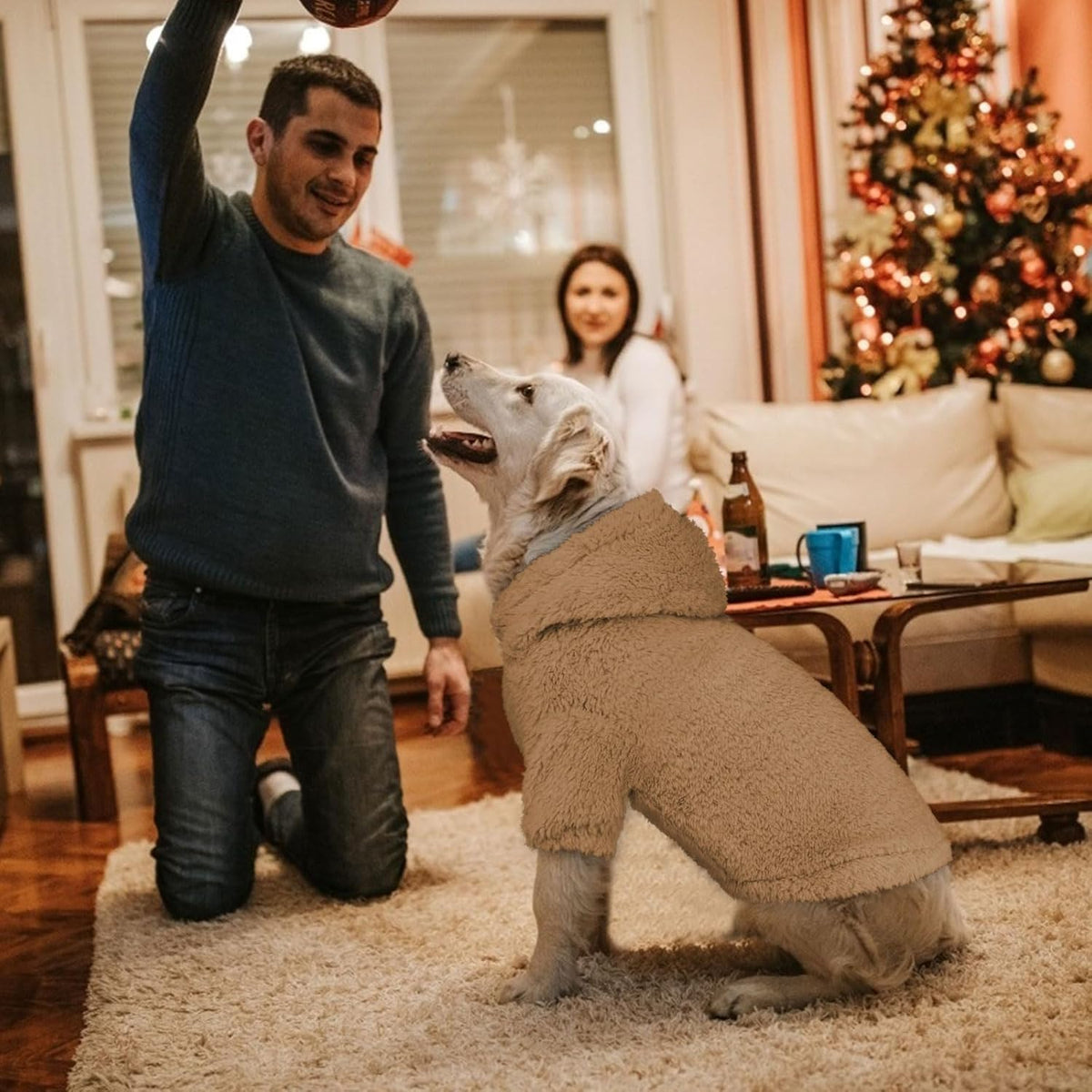 Fuzzy Dog Sweaters for Large Dogs Pet Hoodie Clothes Warm Soft Pet Coats Hooded Sweatshirt Dog