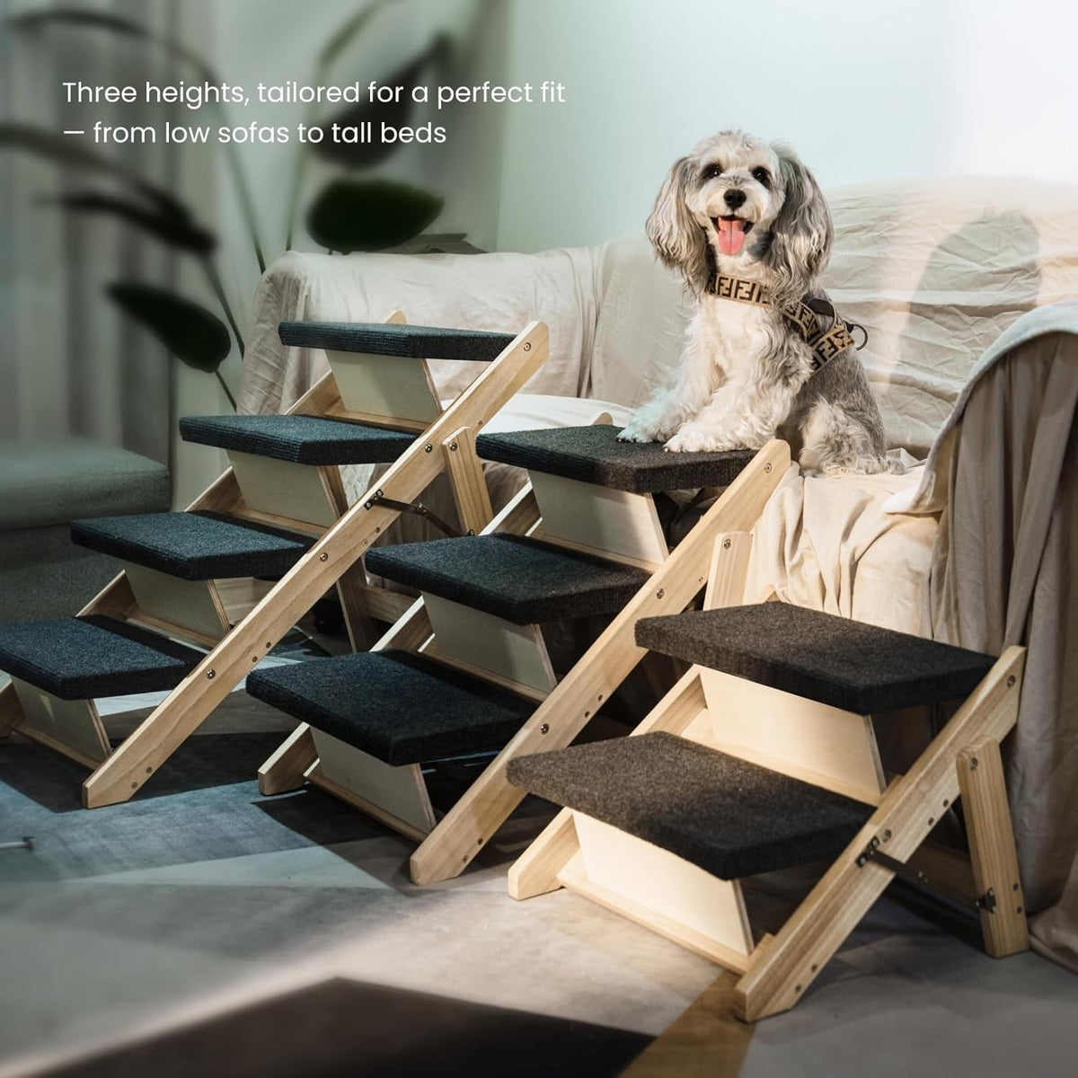 MEWANG Wood Pet Stairs & Ramp for Small/Medium Dogs and Cats, Aging Pets – 3-in-1 Foldable
