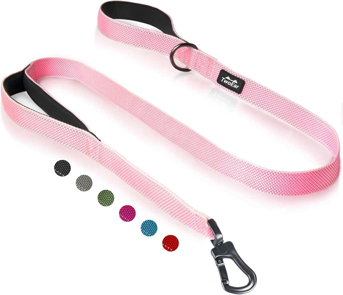 TwoEar 5FT 1IN Strong Pink Dog Leash with 2 Padded Handles, Traffic Handle Extra Control