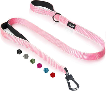TwoEar 6FT 1IN Strong Pink Dog Leash with 2 Padded Handles, Traffic Handle Extra Control