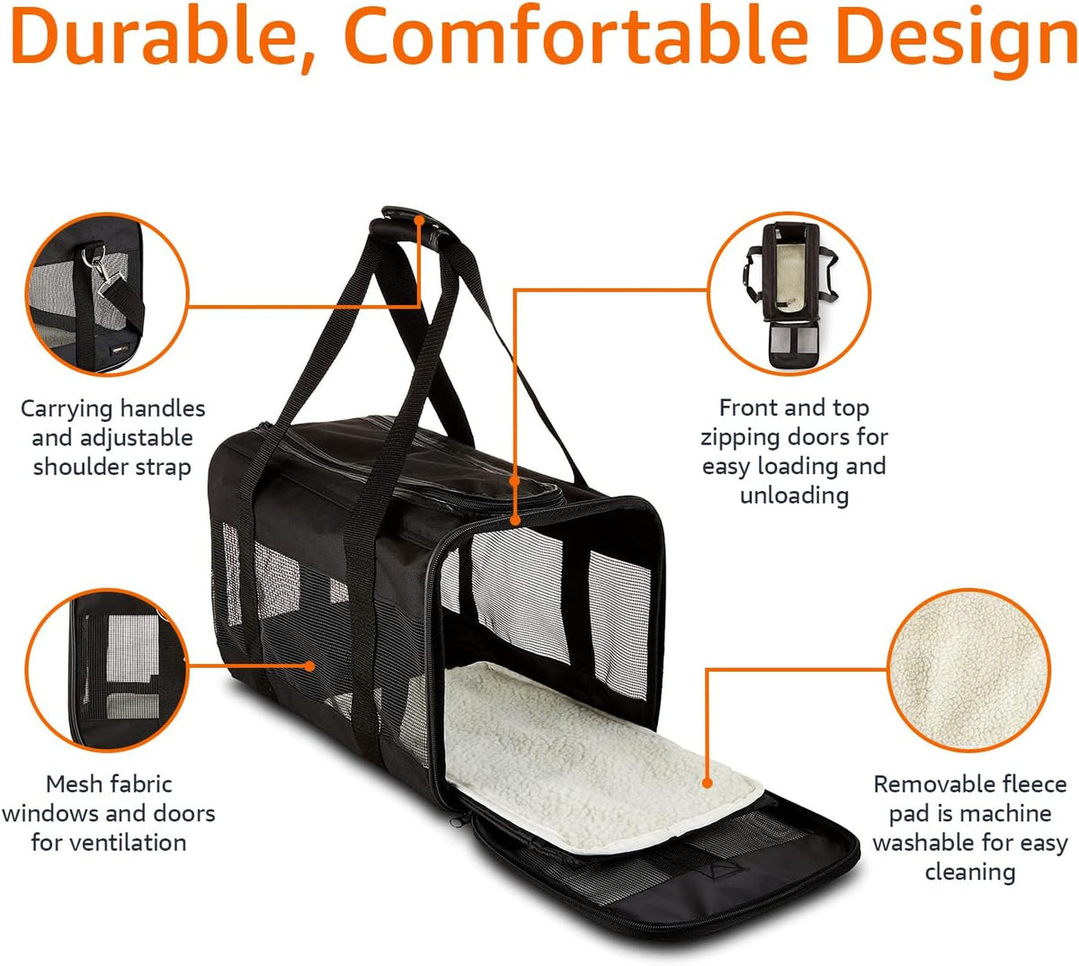Amazon Basics Soft-Sided Mesh Pet Travel Carrier for Dog, Cat, up to 16 pounds, 16.5" L x 10.6" W x