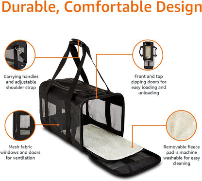 Amazon Basics Soft-Sided Mesh Pet Travel Carrier for Dog, Cat, up to 16 pounds, 16.5" L x 10.6" W x