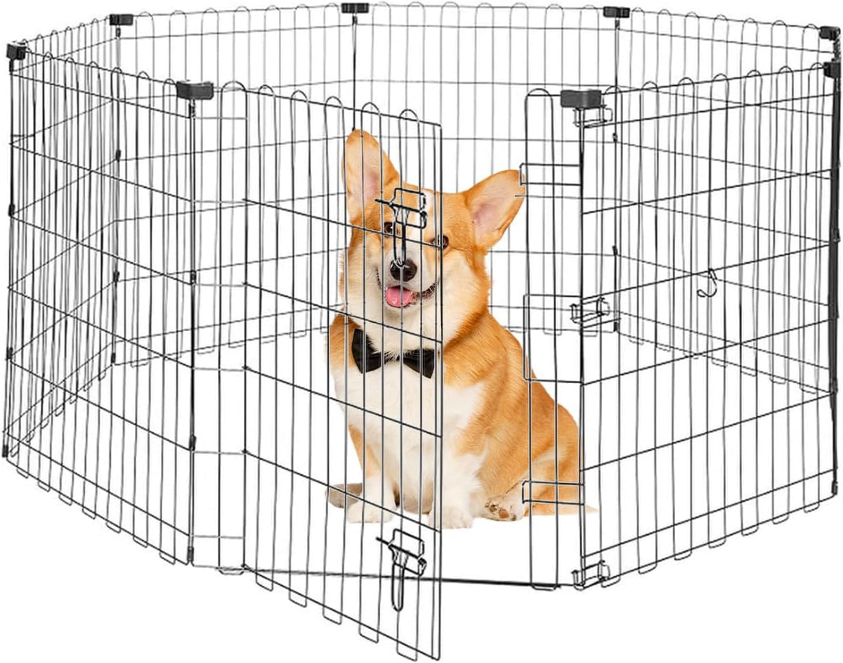 Foldable Dog Playpen 30" Height 8 Panels Metal Exercise Pen with Door - Indoor/Outdoor Puppy