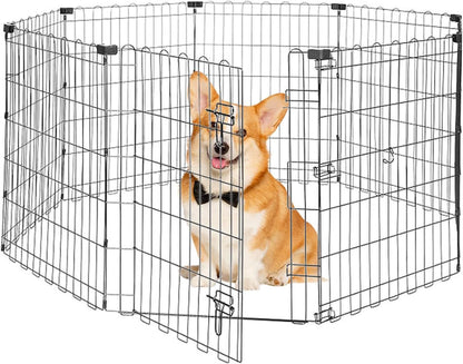 Foldable Dog Playpen 30" Height 8 Panels Metal Exercise Pen with Door - Indoor/Outdoor Puppy