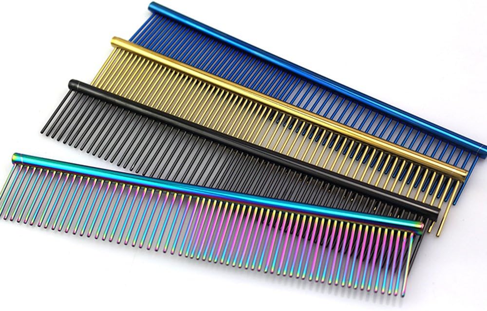 ZoCr Stainless Steel Pet Comb for Dogs Cats, Pet Grooming Comb with Different Spaced Rounded Teeth