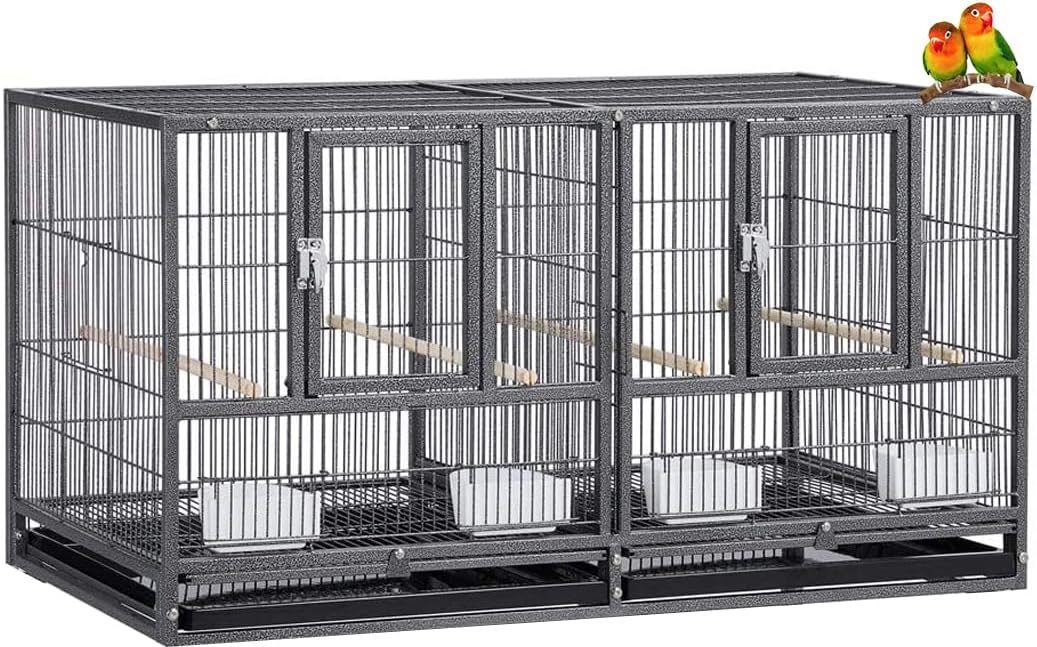 Combo Breeding Stacker Center Divided Breeder Bird Flight Double Rolling Cage with Side Breeding