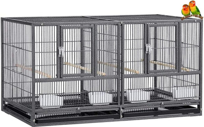 Combo Breeding Stacker Center Divided Breeder Bird Flight Double Rolling Cage with Side Breeding