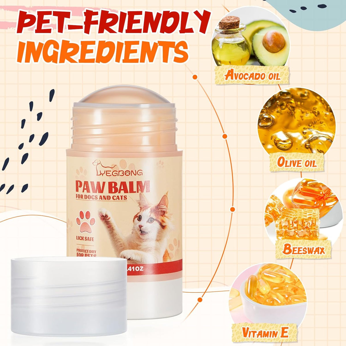Cat Paw Butter 1.4 oz Balm for Cats Dogs Dry Noses and Cracked Paws Dog Cat Soother Balm Natural