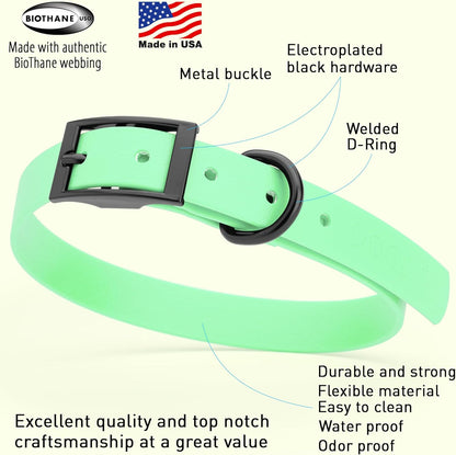 Dogline Biothane Waterproof Dog Collar Strong Coated Nylon Webbing with Black Hardware Odor- Proof