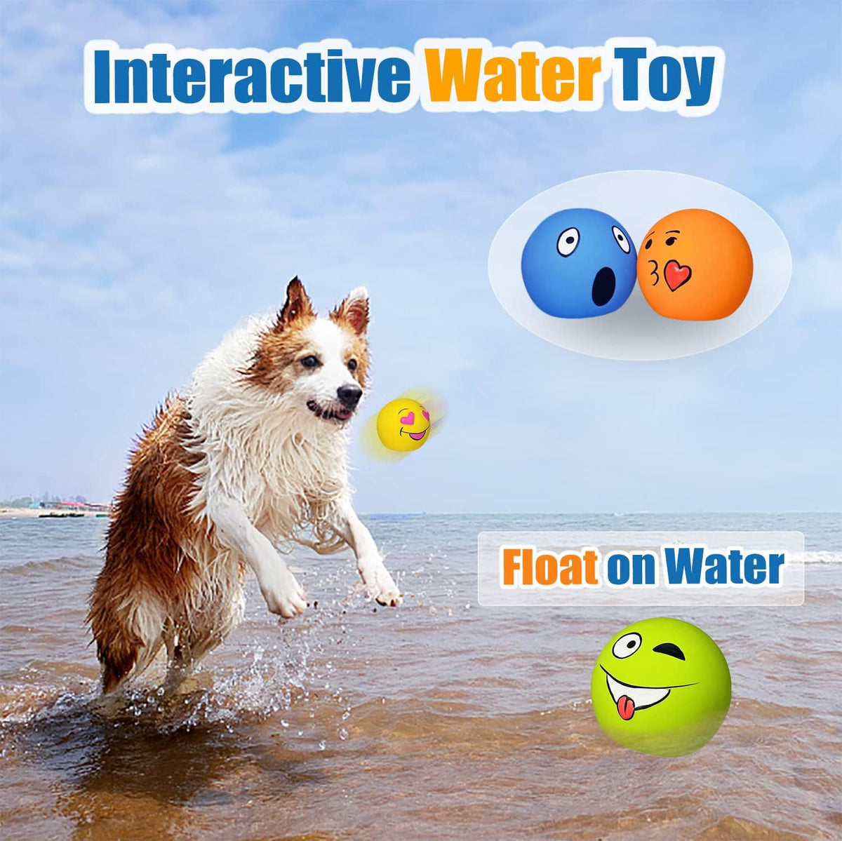 Squeaky Dog Toys for Medium Dogs, Soft Latex Squeaky Dog Balls, Smile Dog Toys 6pcs Round Balls for