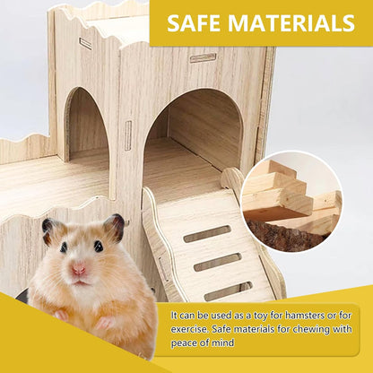 Large Wooden Hamster House Castle with Double Decker,Large Hamster, Wooden Hamster Houses,Dwarf