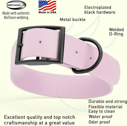 Dogline Biothane Waterproof Dog Collar Strong Coated Nylon Webbing with Black Hardware Odor- Proof