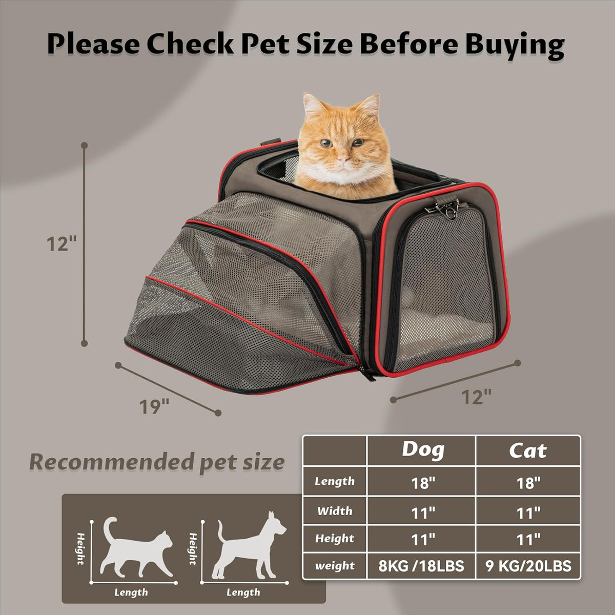 Petsfit Expandable Cat Carrier Dog Carriers,Airline Approved Soft-Sided Portable Pet Travel