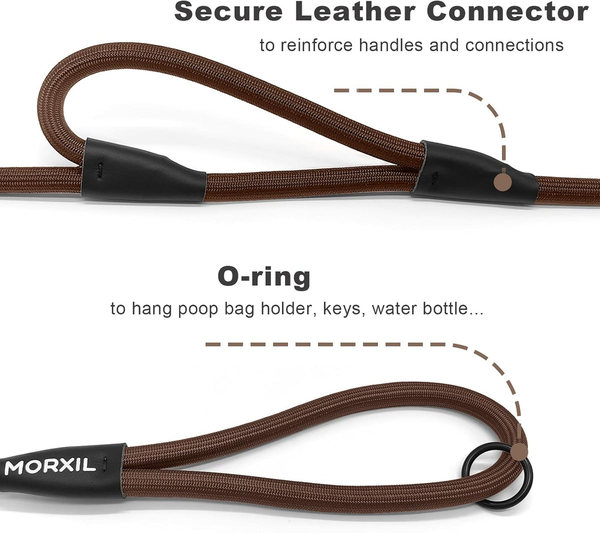 Rope Dog Leash with Two Handles, 6 Foot Heavy Duty Dog Leash with Aviation Aluminum Auto Locking