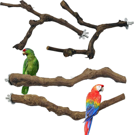 Allazone 4-Piece Bird Perch - Natural Grapevine Stick Swing Chewing Toys for Parrot Cages
