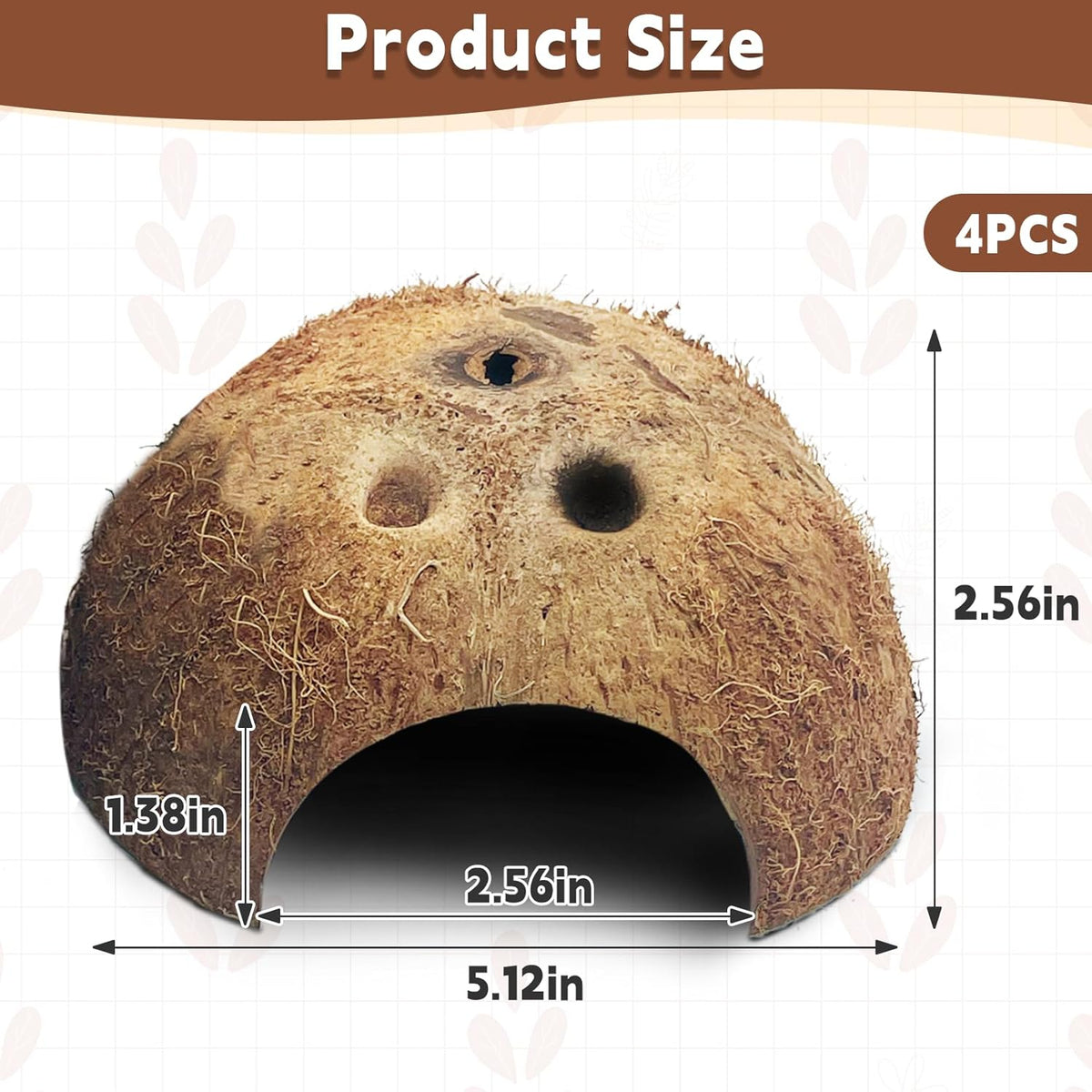 PINVNBY Natural Coconut Reptile Hideouts Lizard, Coco Hut Hermit Crab Hut Aquarium Fish Hide Cave