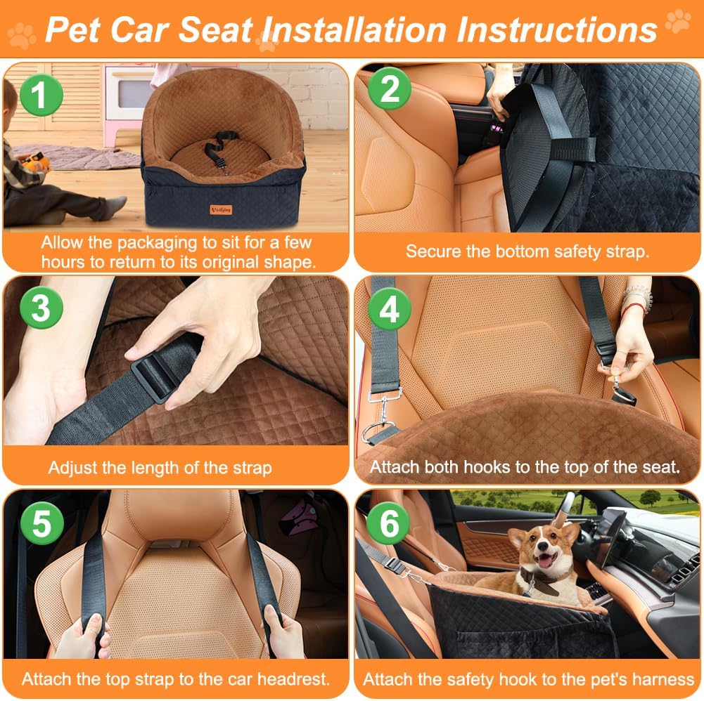 Vivifying Dog Car Seat for Small & Medium Dogs, Detachable & Washable Booster Seat for Pets Up to