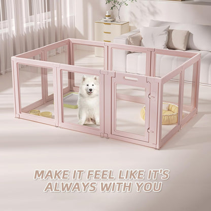 DIY Clear Acrylic Dog Playpen House,Quick Easy Assembly and Disassembly,Strong Floor Suction,Indoor