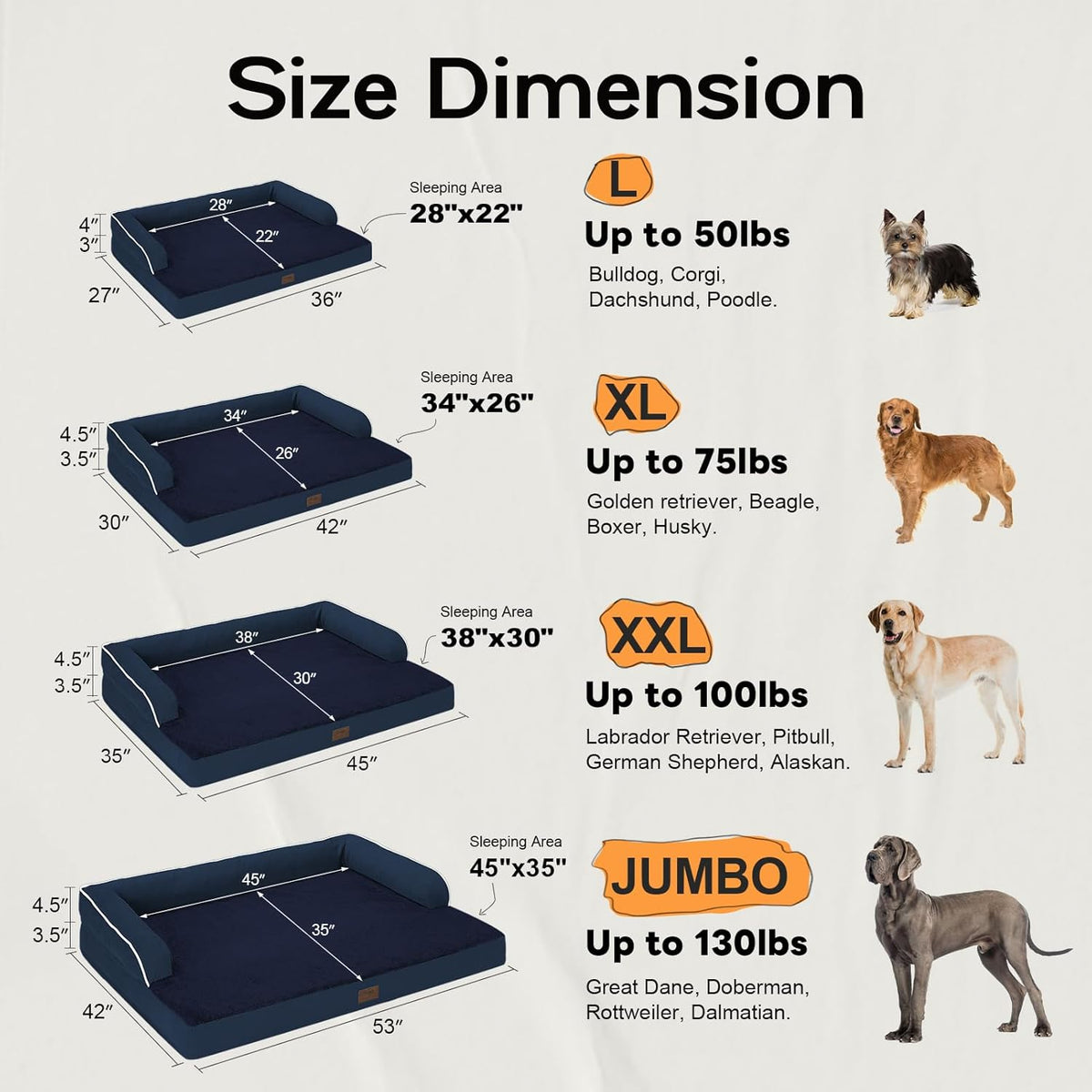 Large Dog Bed Orthopedic Washable | Beds Bolster Pet | XL Large Big Dogs | Memory Foam Couch Sofa |