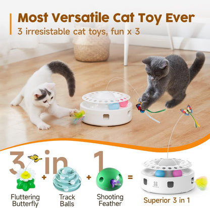 Potaroma Cat Toys 3in1 Automatic Interactive Kitten Toy, Fluttering Butterfly, Moving Feather