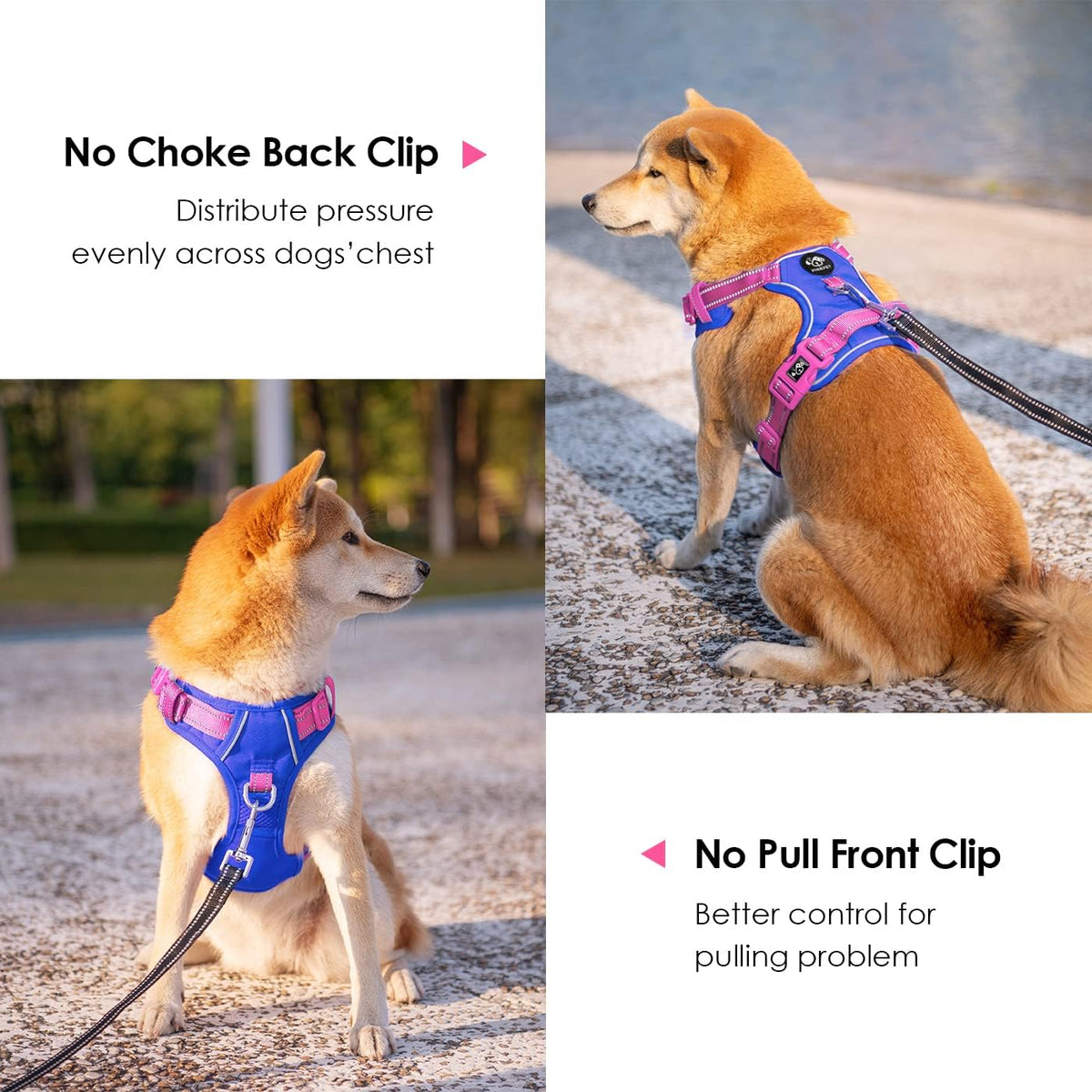 PHOEPET No Pull Dog Harness, Unique Colors Reflective Adjustable Dog Vest, with Soft Training