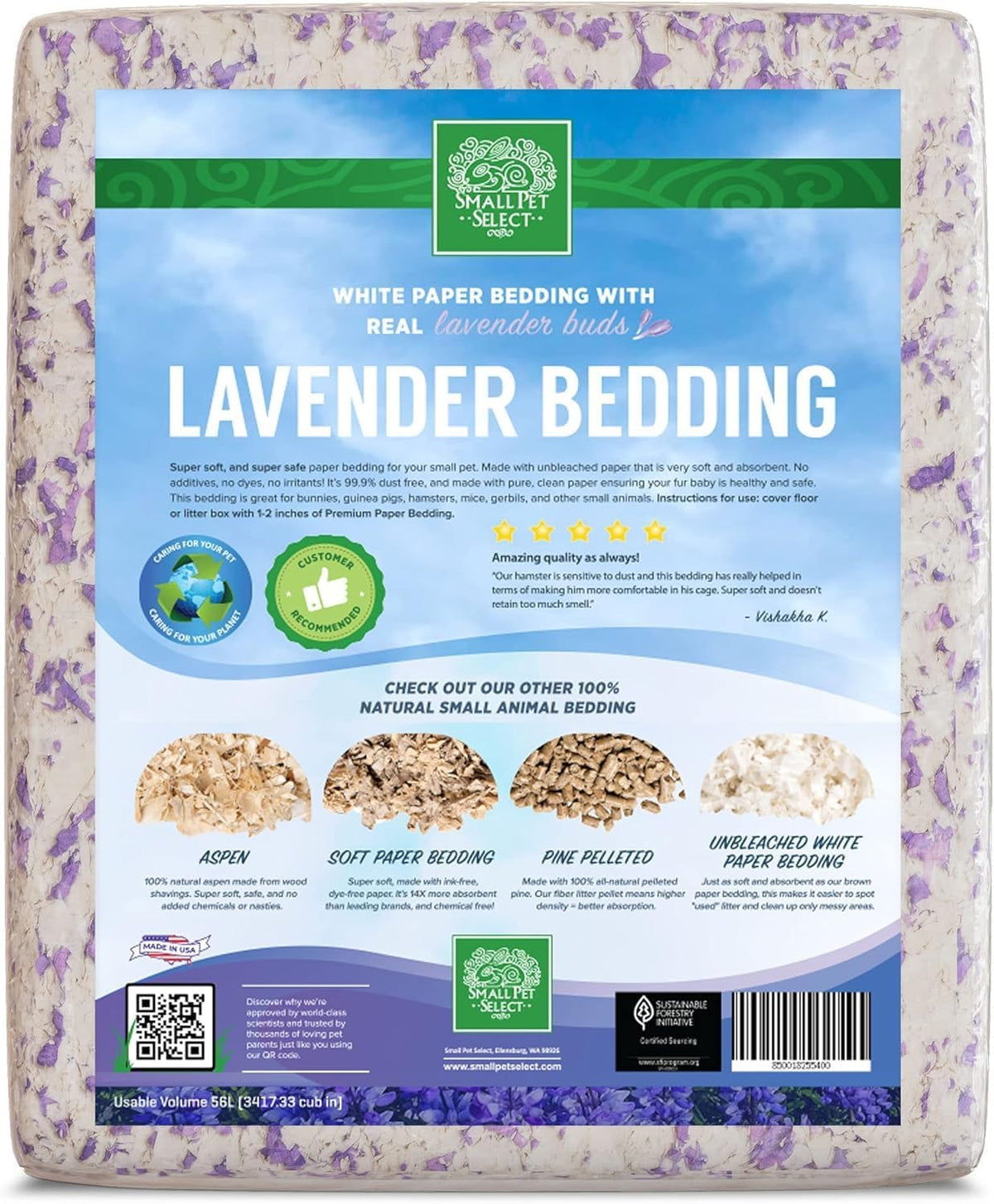 Small Pet Select- White Paper Bedding with Real Natural Lavender. Rabbits, Guinea Pigs, and Other