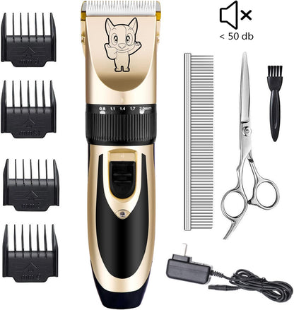 Dog Grooming Kit Clippers, Low Noise, Electric Quiet, Rechargeable, Cordless, Pet Hair Thick Coats