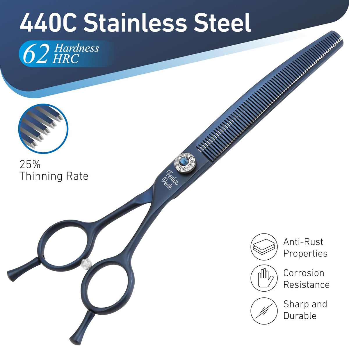 Fenice Peak Professional Dog Grooming Scissors Pet Curved Thinning Shears 7.0'' Extremely Sharp