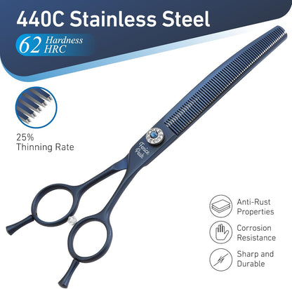 Fenice Peak Professional Dog Grooming Scissors Pet Curved Thinning Shears 7.0'' Extremely Sharp