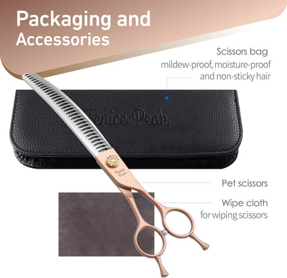 Fenice Peak Professional Curved Chunker Dog Grooming Scissors 7.0'' Rose Gold Thinning Shears
