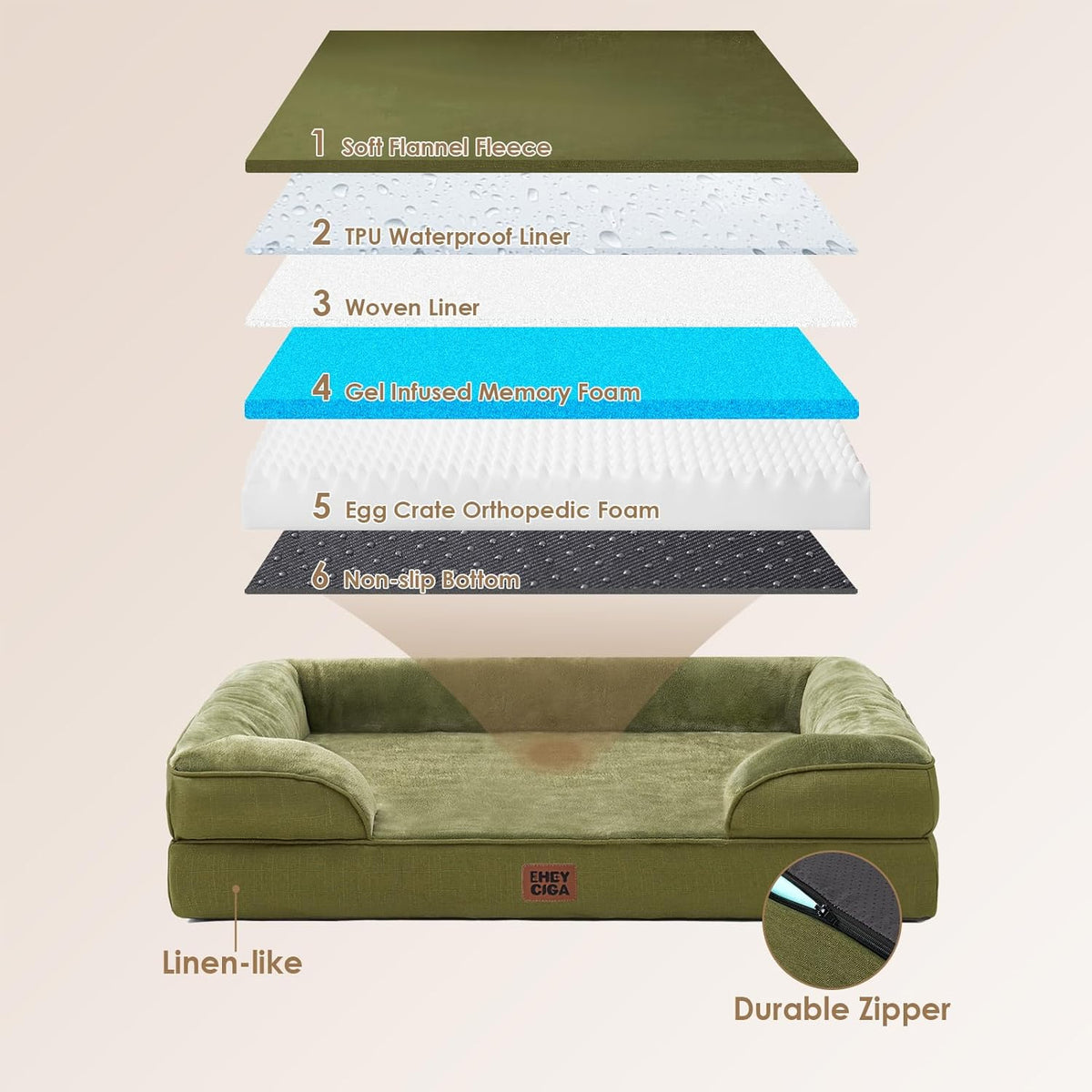 EHEYCIGA Orthopedic Dog Beds for Extra Large Dogs 44x32Inch, Waterproof Memory Foam XL Pet Bed with