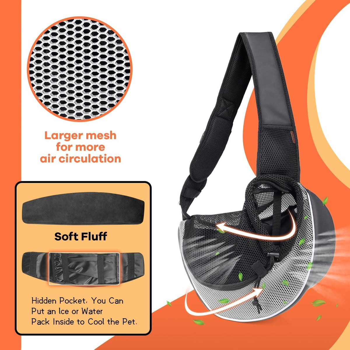 YUDODO Pet Sling Carrier for Small Dogs & Cats – Hands-Free Puppy Carrier with Safety Hook, Large