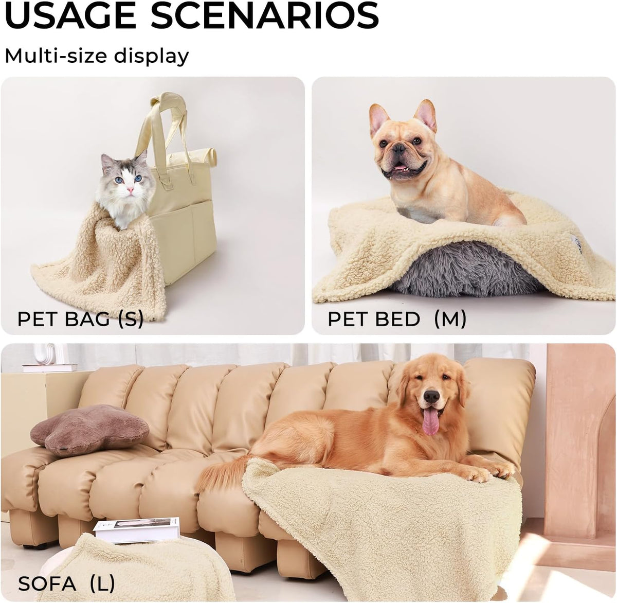 1 Pack 3 Calming Blankets Fluffy Premium Fleece Pet Blanket Soft Sherpa Throw for Dog Puppy Cat