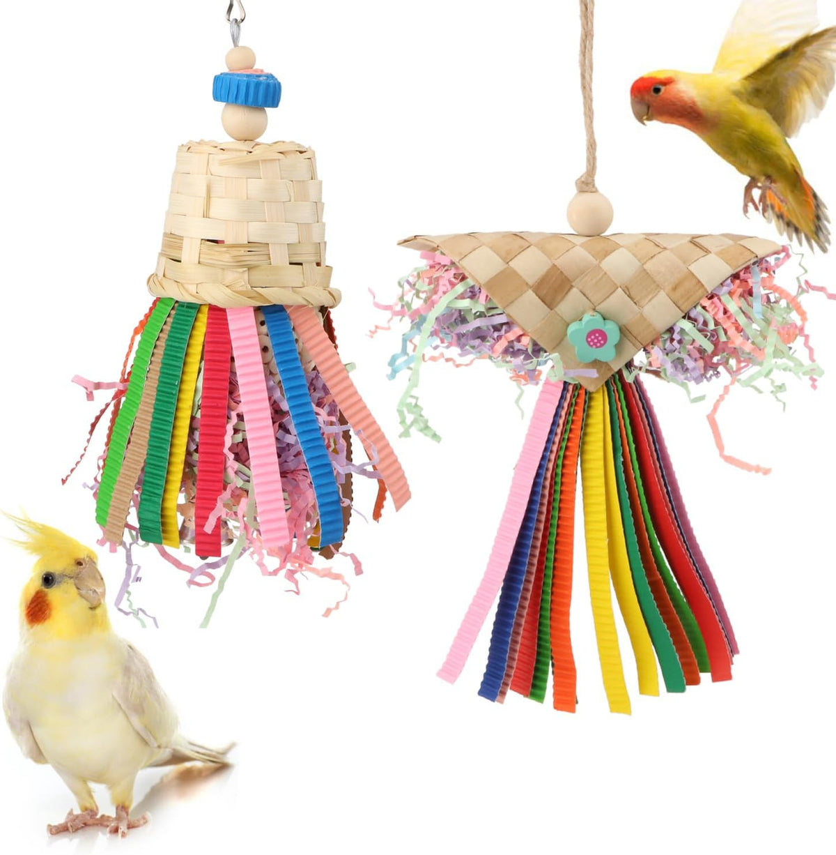 Wontee Bird Colorful Shredding Crinkles Foraging Toys Natural Sola Ball for Parrots Cockatiels