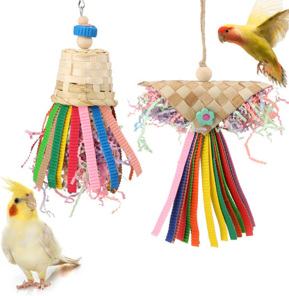Wontee Bird Colorful Shredding Crinkles Foraging Toys Natural Sola Ball for Parrots Cockatiels