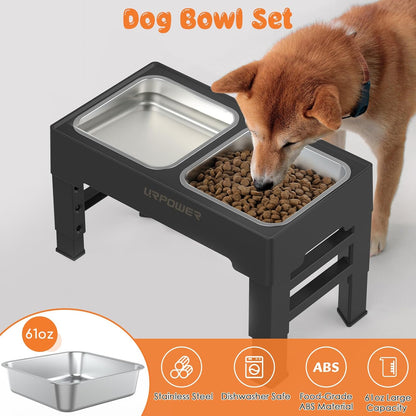 URPOWER Elevated Dog Bowls 4 Height Adjustable Raised Stand with 2 Large Stainless Steel Dog Food