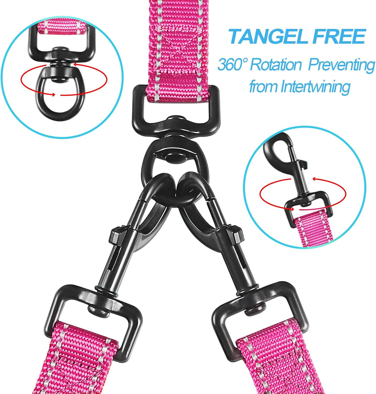 PetBonus Double Dog Leash, No Tangle Dual Leash, Reflective Walking Training Lead, 4 Comfortable