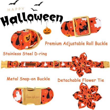 Unique style paws Halloween Dog Collar with Flower Tie Cotton Adjustable Puppy Collar for Small