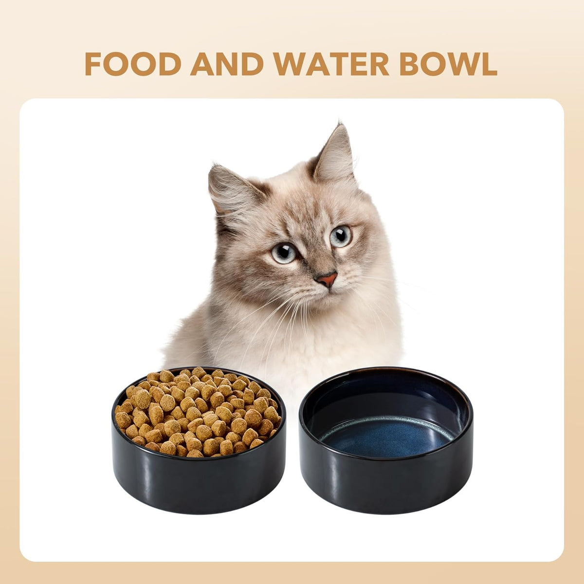 Ceramic 5.1inch Set of 2 Dog and Cat Bowls for Puppy, Kitty, Cats, 2pcs Anti-Slip Food and Water