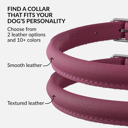CollarDirect Rolled Leather Dog Collar, Soft Padded Round Puppy Collar, Handmade Genuine Leather