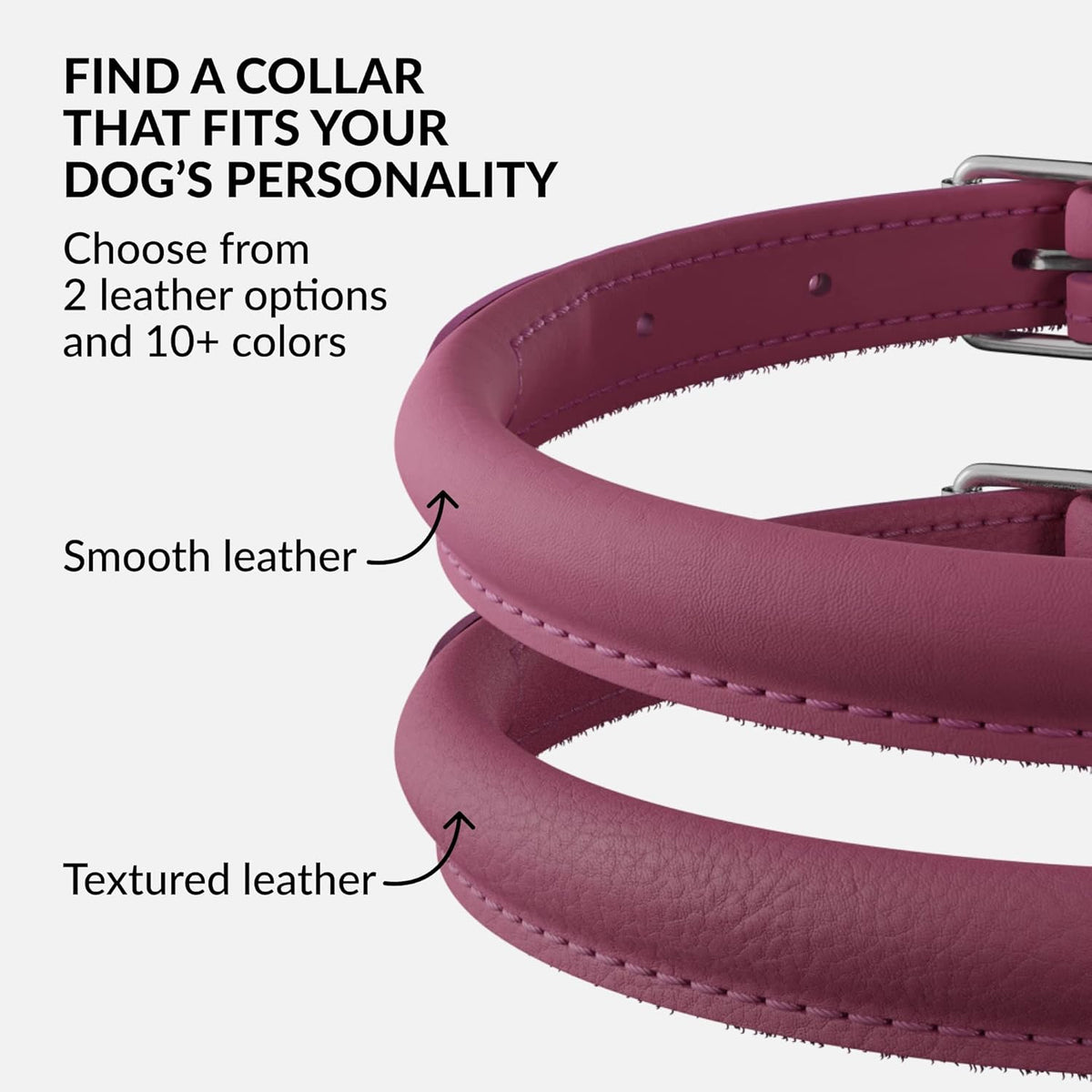 CollarDirect Rolled Leather Dog Collar, Soft Padded Round Puppy Collar, Handmade Genuine Leather
